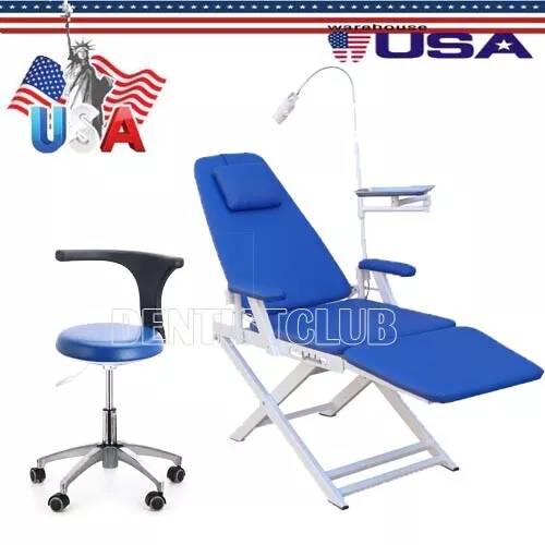 Portable Dental Chair Patient Chair LED Light PU Leather/Dentist Rolling Stool