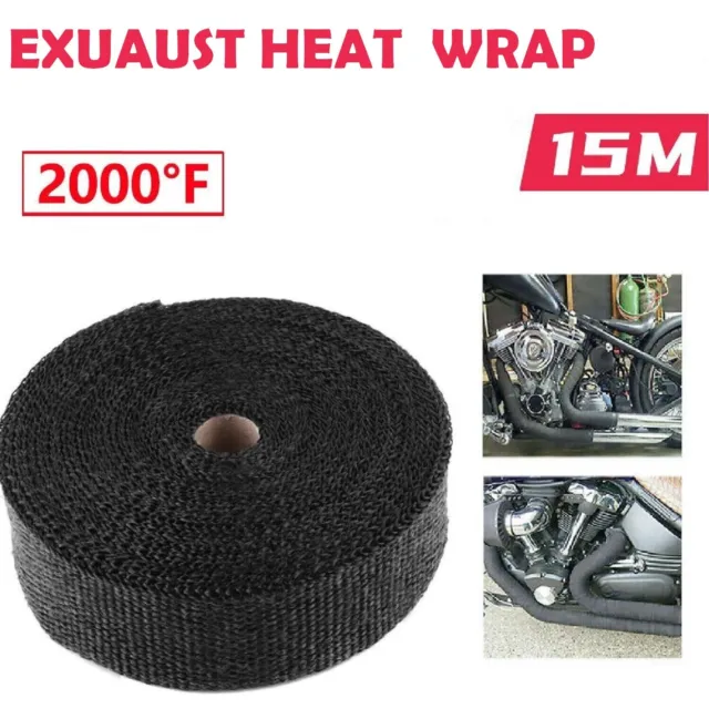 Heat Resistant 2000F Exhaust Wrap Black 15M*50mm Header Pipe Heat Wrap Tape Tool
