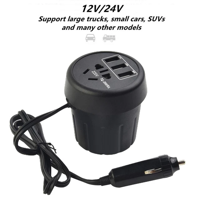 Car Power Inverter DC 12V/24V TO 110V/220V DC Car Inverter Cup Holder Charger