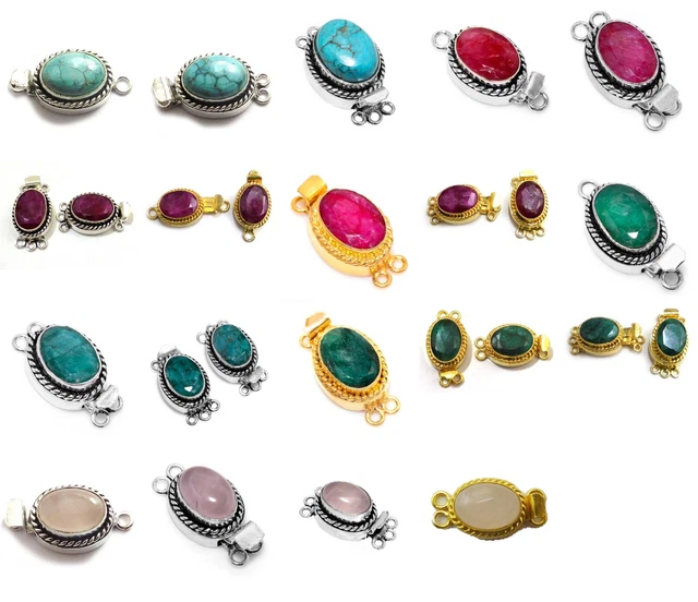 1 Pc Gemstone Oval Multi Strand Box Clasp 26X15X10mm Oxidized Silver Gold Plated