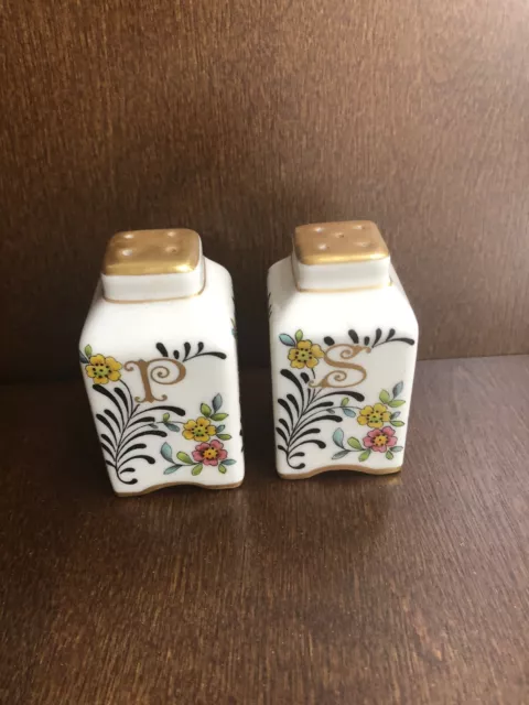 Vintage Floral Salt And Pepper Shakers Ceramic Hand Painted , Signed
