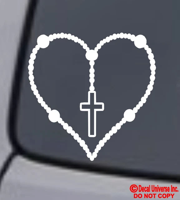 ROSARY HEART Vinyl Decal Sticker Car Window Wall Bumper Christian Prayer Cross