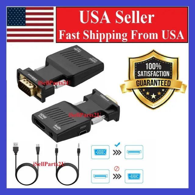 VGA To HDMI Adapter Full HD 1080P Audio Video Converter Laptop PC To TV HDTV AV