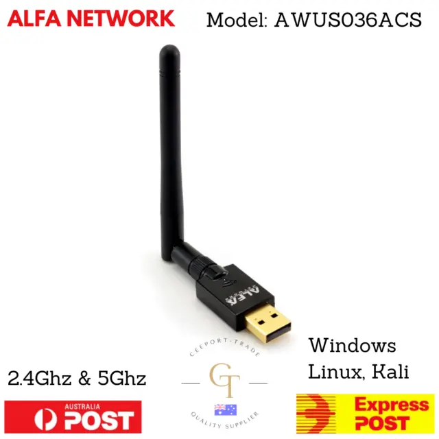 ALFA AWUS036ACS 2.4 5.0 GHz ALFA NETWORK WiFi USB Adapter Pentesting Kali Linux