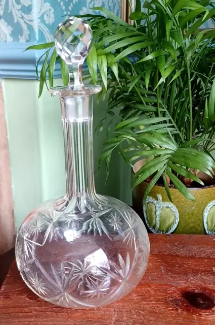 Lovely Antique Vintage Cut Glass Decanter ~ Ball & Shaft/Onion Shape