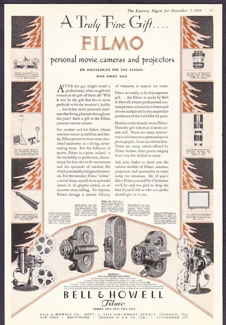 1929 Bell & Howell Filmo Movie Cameras & Projectors photo vintage print ad