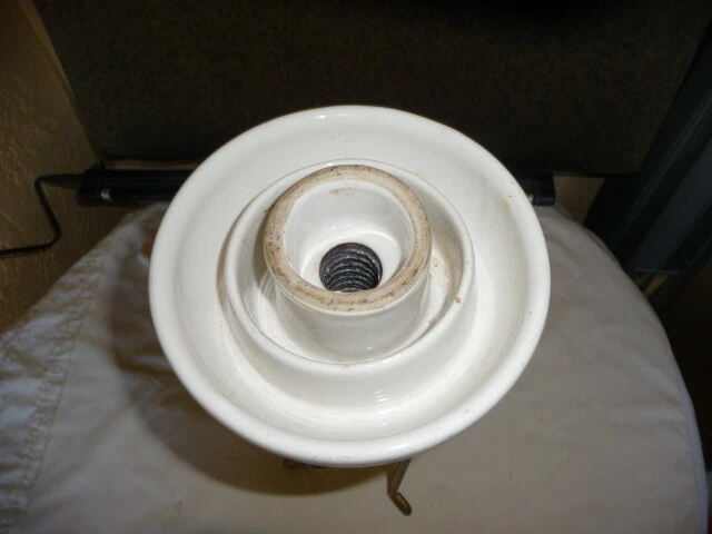 Large Brown And White Porcelain/Ceramic Insulator On A Metal Stand 5
