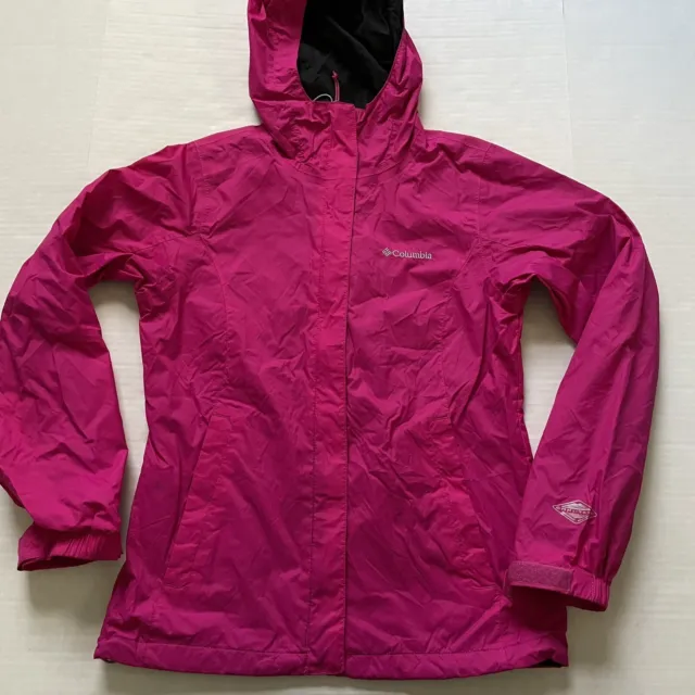 Columbia Rain Jacket Womens XS Hot Pink Full Zip Hooded Zip Pockets Omnitech