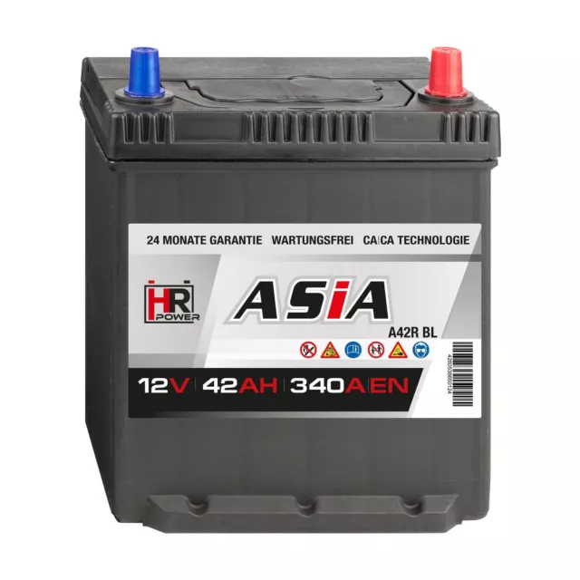 HR HiPower Autobatterie 12V 42Ah mit Bodenleiste 340A/EN ersetzt 35 40 41 43Ah