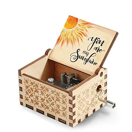 You are My Sunshine Wood Music Box, Vintage Laser Engraved Hand Crank Musical