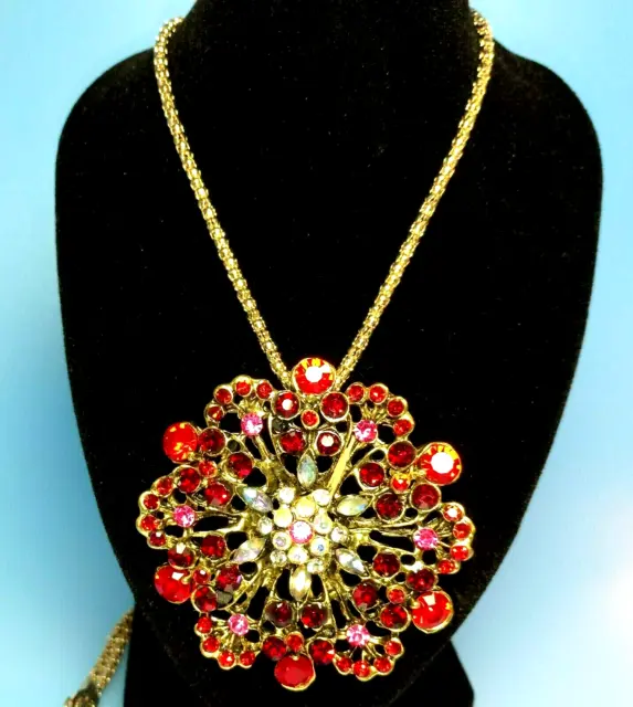 Lovely! Betsey Johnson Red / Pink & Ab Crystal Sunflower - Flower Necklace