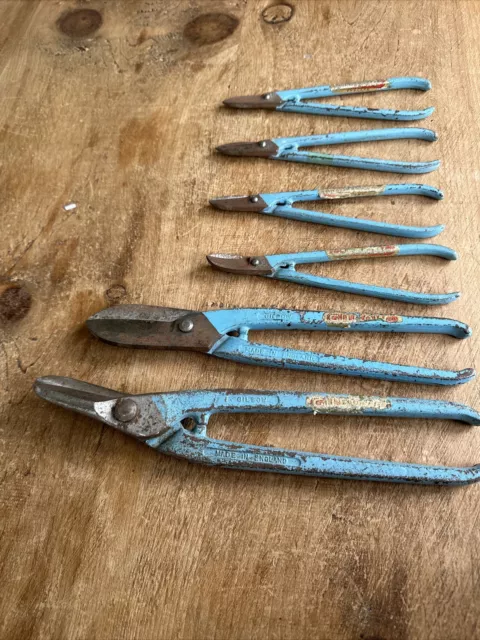 Lot Of Six Pairs Used Gilbow Tin Snips & Sheet Metal Cutters