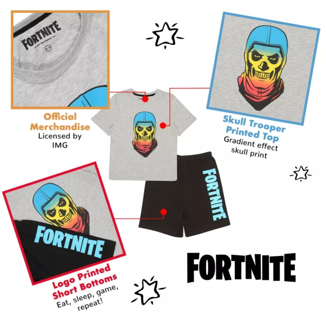 Fortnite Gradient Schädel Jungen Short Pyjama Set Schwarz/Weiß Heather Grey 1... 3