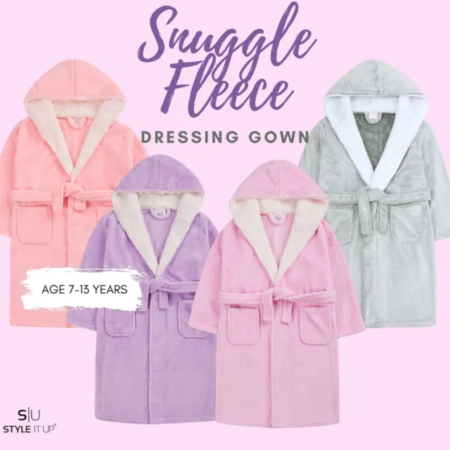 Kids Girls Hooded Soft Cute Warm Snuggle Plush Fleece Bathrobe Dressing Gown