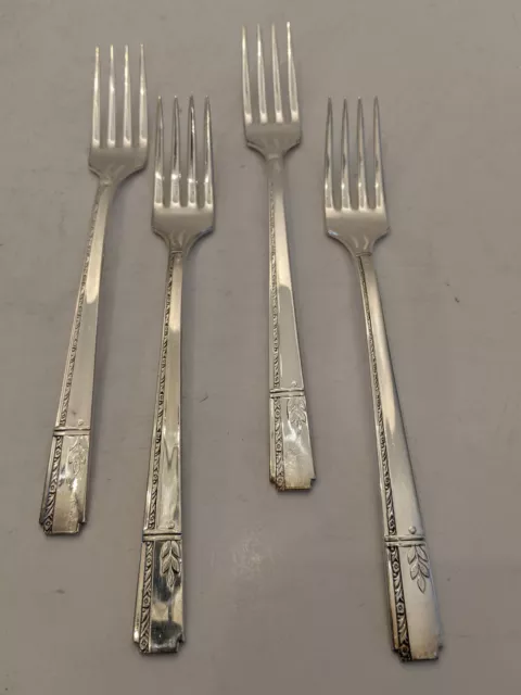 4-Oneida Prestige Plate Grenoble Patten Silverplate 1938 Grille Fork (Viande)