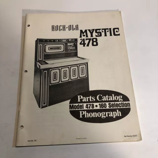 Original, Rock Ola, Mystic 478, Parts Catalog, Phonograph, Jukebox Manual