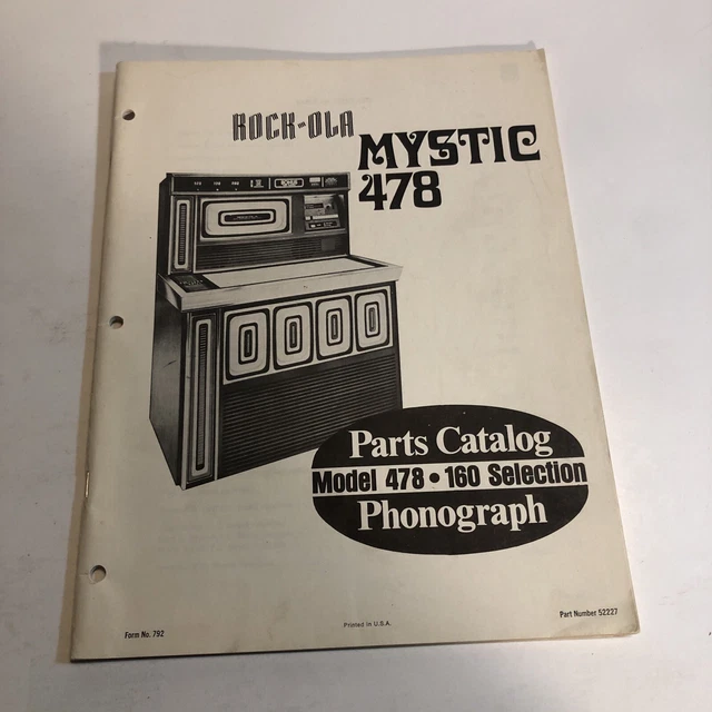 Original, Rock Ola, Mystic 478, Parts Catalog, Phonograph, Jukebox Manual