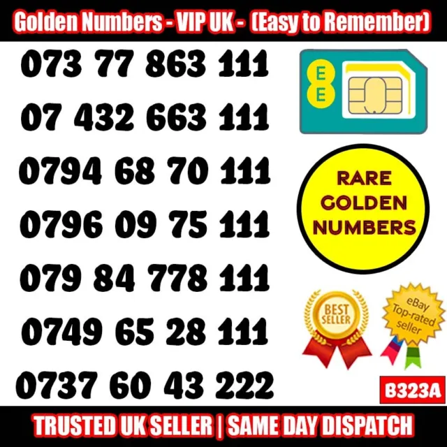 Golden Number VIP UK SIM - Easy to Remember & Memorise Numbers LOT - B323A1