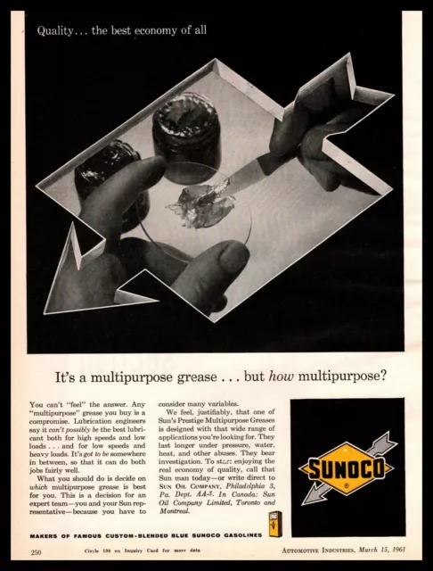 1961 SUNOCO Multipurpose Grease Custom Blended Blue Sun Oil Company Gas Print Ad