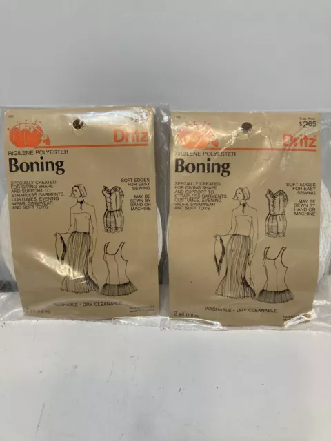 (2) Deshuesado poliéster rigileno vintage Dritz 565 2 yardas cada blanco