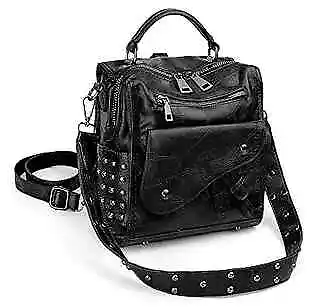 Women Studded Backpack Purse PU Leather Convertible Ladies Rucksack 889 Black