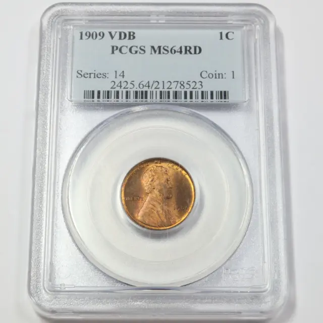 1909 VDB PCGS MS64 RD - Lincoln Wheat Penny Cent - 1c US Coin #44663A