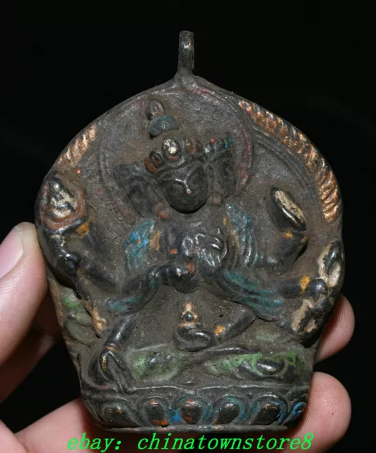 Old Tibet Bronze Painting 3 Head 8 arms Namgyalma Ushnishavijaya Buddha Pendant