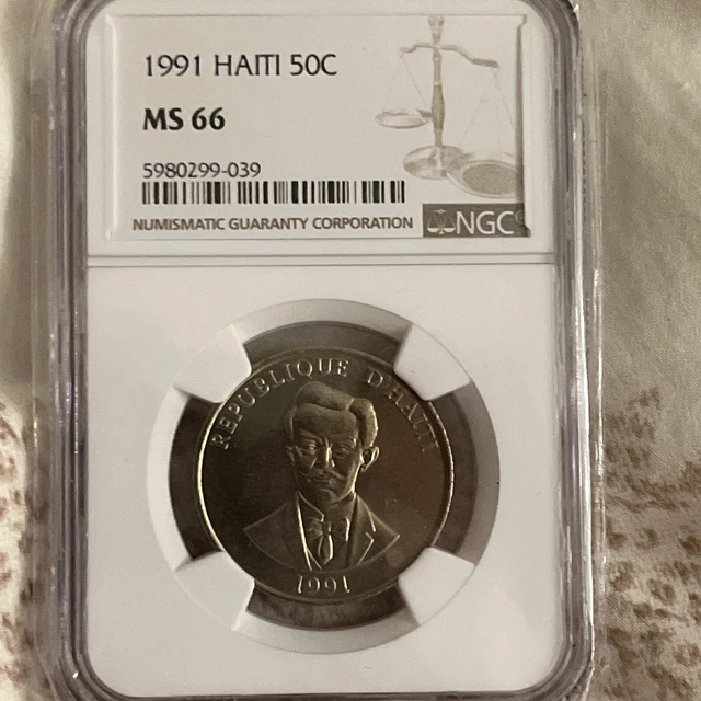 HAITI Copper-Nickel 1991 50 Centimes NGC MS66 Charlemagne Péralte KM#