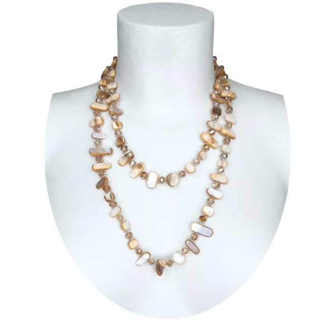 Collana Lunga Madreperla,perle,pietre Dure,cristalli da donna Beige M/37