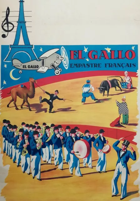 El Gallo Empastre français Affiche lithographie 120cm x 80 cm Cirque Clown