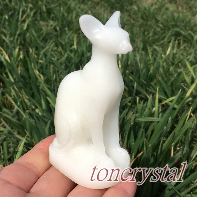 1pc Natural White Jade Cat Quartz Hand Carved Crystal Skull Reiki Healing Gift