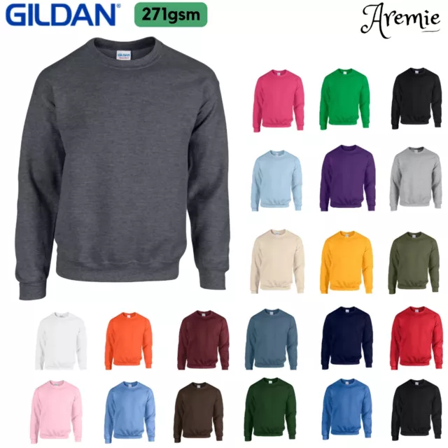 Gildan Mens Plain Heavy Blend Sweatshirts | Casual Crew Neck Pullover Jumper