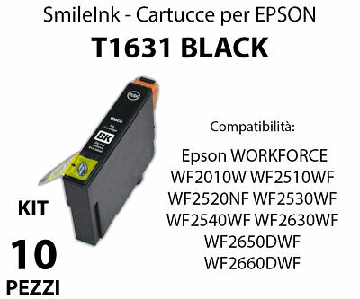 10 cartucce NERE per Epson T1631 solo blister WF-2510 WF-2630 WF-2530 WF-2540 XL