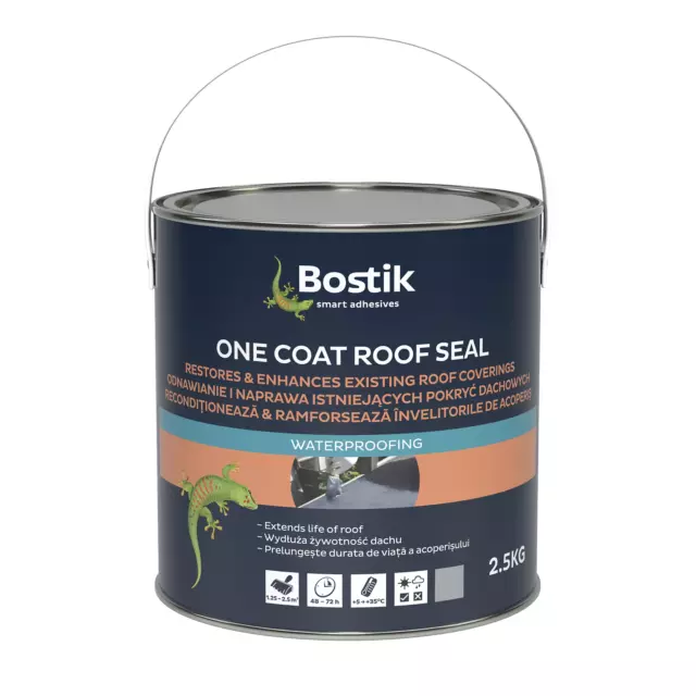 Bostik GRIS One Coat Flexi Techo Sello Fibra Reforzado Impermeable Recubrimiento 2,5 kg