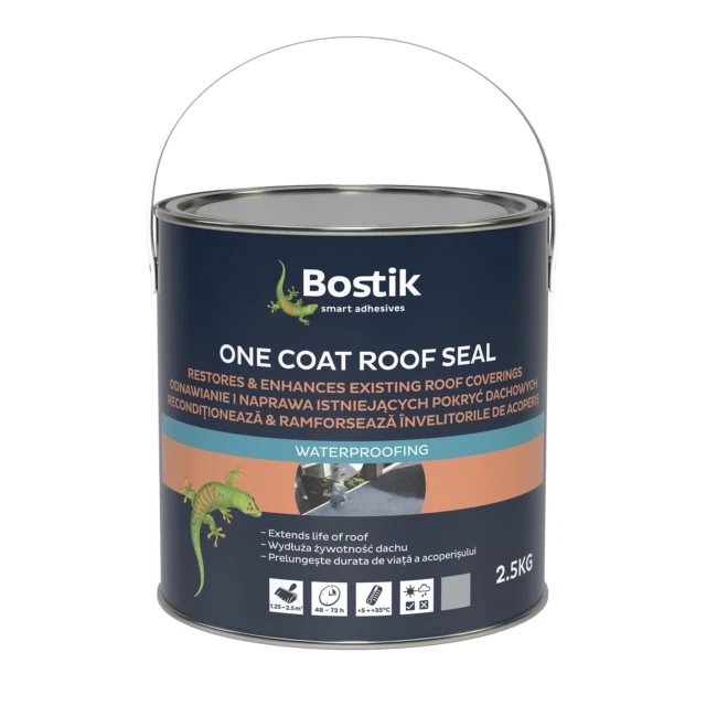 Bostik GRIS One Coat Flexi Techo Sello Fibra Reforzado Impermeable Recubrimiento 2,5 kg