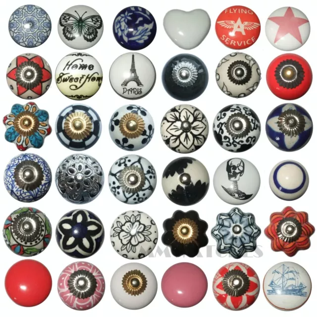 Vintage Ceramic Door Knobs - Cupboard Cabinet Kitchen Drawer Pull Handle KB02