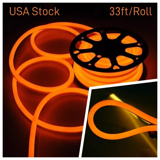 33ft 12V LED Neon Rope Light Strip Orange Flex for Garden Store Home Sign Decor