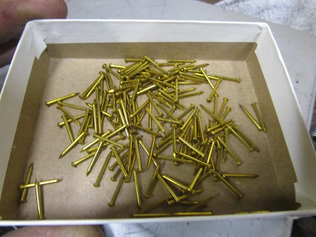 150 NOS Vintage #17 X 5/8" Brass Escutcheon Pins Dome Head Brad Nails 3/64" Dia.