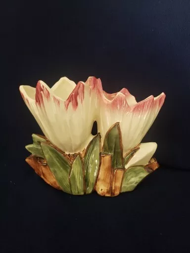 Rare McCoy Double Tulip Crocus Art Pottery Vase White Dark Pink USA