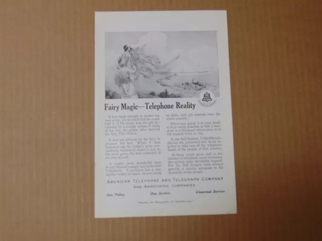 1913 AMERICAN TELEPHONE & TELEGRAPH COMPANY Fairy Magic vintage art print ad