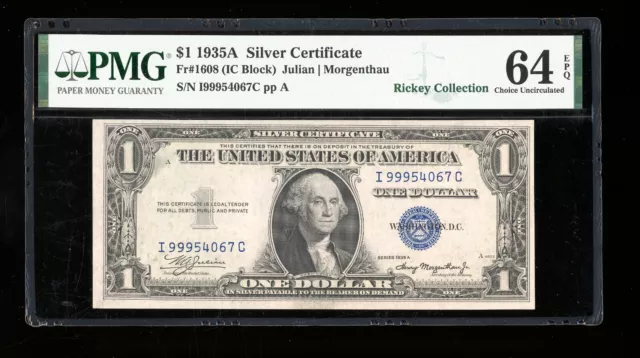 DBR 1935-A $1 Silver Fr. 1608 IC Block PMG 64 EPQ Serial I99954067C