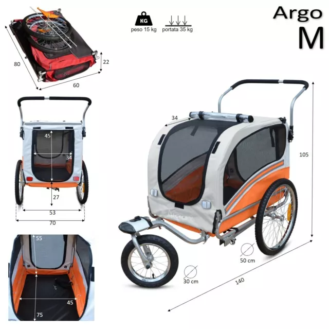 ARGO M Remolque y cochecito carrito bici para perro mascota cachorro bicicleta 2