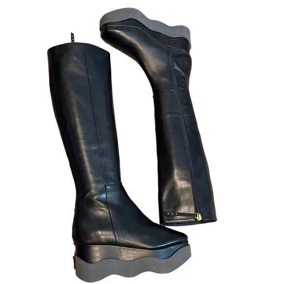 New Paloma Barcelo Black Leather Knee High Boots Size 41 US11 $480 New