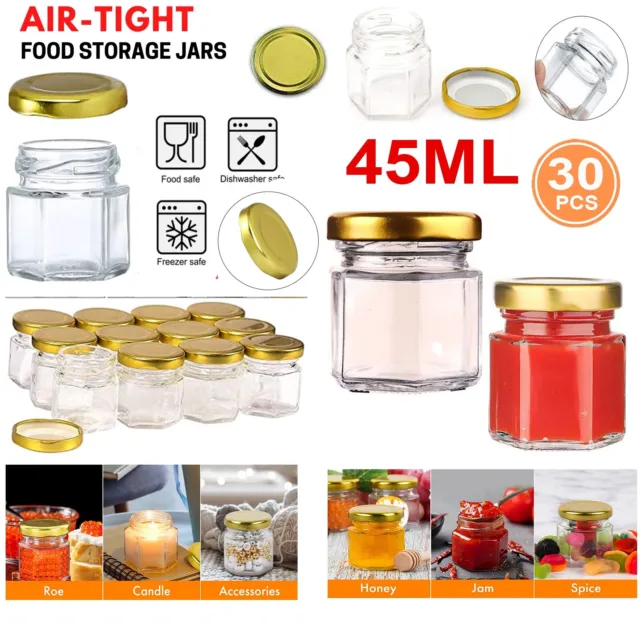 30PCS45ml Glass Mini Honey Jars Airtight Preserve Bottles Jam Jar Pot With Lids.