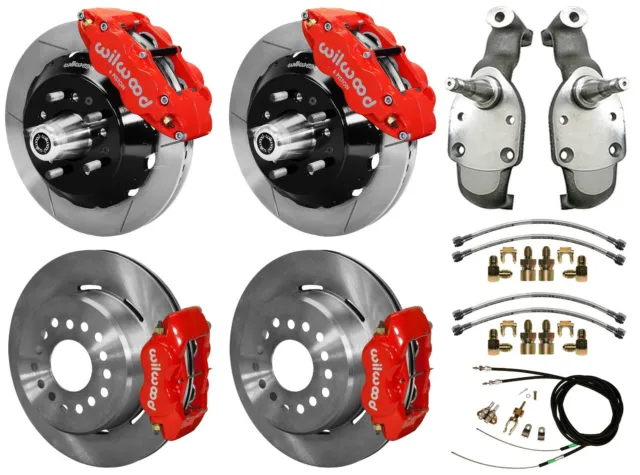 Wilwood Disc Brakes,14" Front & 12" Rear,2" Drop Spindles,59-64 Impala,Red