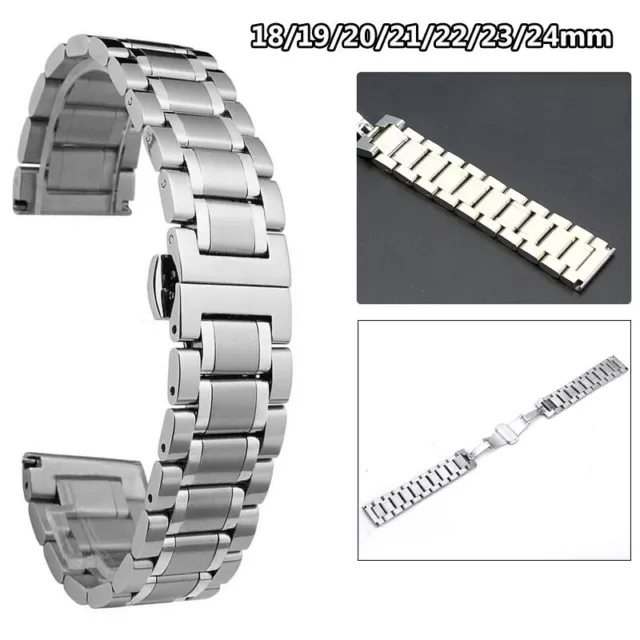Straight Curved End Stainless Steel Metal Strap 18-24mm Watch Band Bracelet!