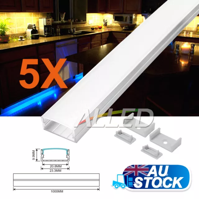 5X1M/1000MM Aluminium LED Extrusion Flat Alloy Channel Bar F Striplight Kitchen