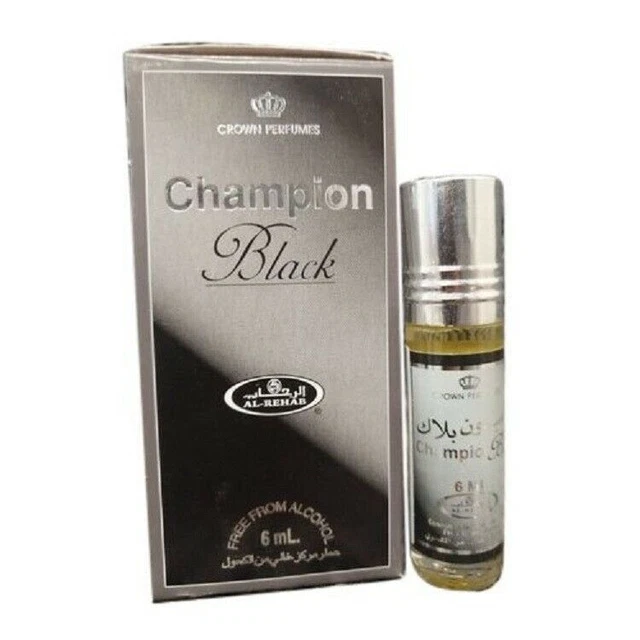 Perfume Al Rehab Champion Negro Larga Durabilidad Rollo Unisex Cada 6 ml Juego de 6