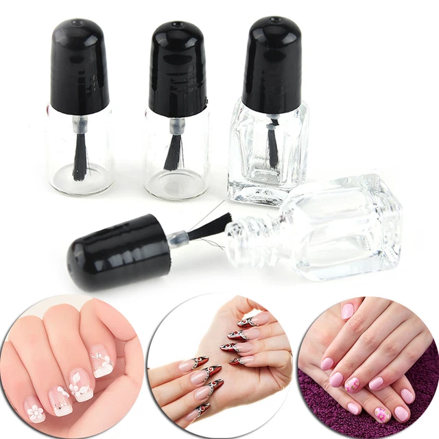 Contenedor de almacenamiento de botella de vidrio transparente esmalte de uñas vacío de 2 ml/3 ml con tapa negra{