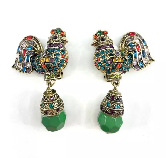 HEIDI DAUS Rule The Roost French Gallic Rooster Crystal Drop Earrings Clip On